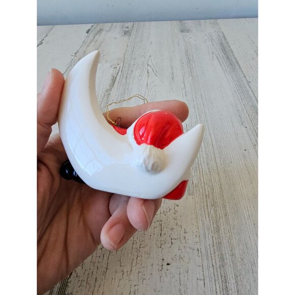 Vintage Enesco Santa Moon ceramic ornament red white shabby chic Xmas tree - Picture 5 of 7